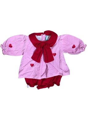The Smocked Flamingo Pink Corduroy Heart Tunic Bloomer Set Size 3M Boutique